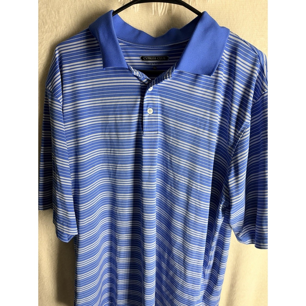 Cypress Club Polo Shirt XL Blue White Striped Performance Golf Polo Mens